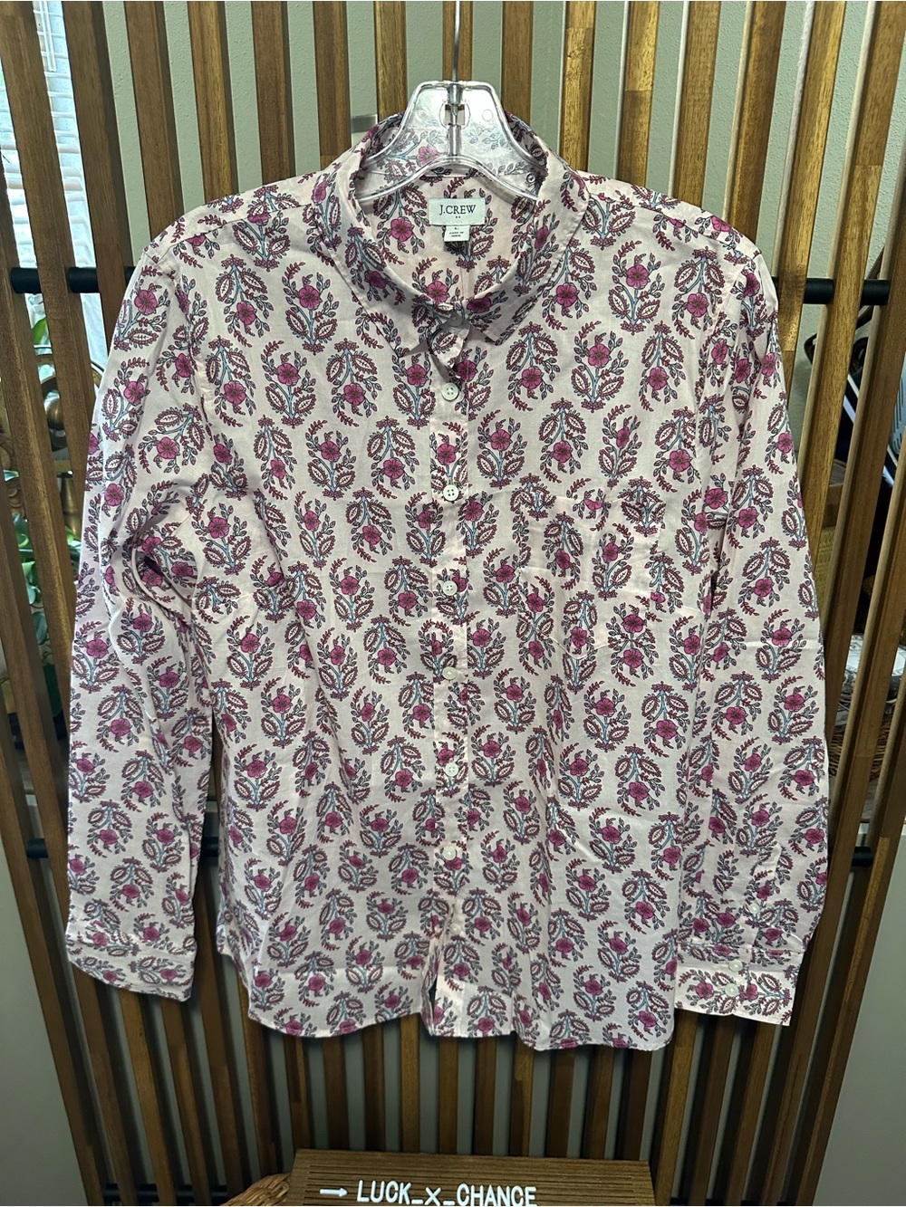 NWT J.Crew Pink Floral Block Print 100% Cotton Long Sleeve Shirt Size Large